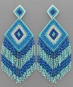 GOLDEN STELLA SEED BEAD FRINGE RHOMBUS EARRINGS
