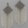 GOLDEN STELLA BEAD SQUARE W/CRYSTAL TASSEL EARRINGS-GREY/CLEAR