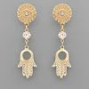 GOLDEN STELLA EVIL EYE DISK AND HAMSA EARRINGS