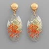 GOLDEN STELLA TWOTONE FLOWER RESIN OVAL EARRINGS