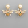 GOLDEN STELLA SPARKLY DANGLING BEE EARRINGS WITH A PEARL POST