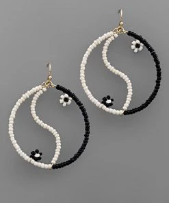 GOLDEN STELLA YIN AND YANG BEADED DANGLING EARRINGS