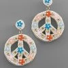 GOLDEN STELLA FLORAL DANGLING PEACE SIGN EARRINGS