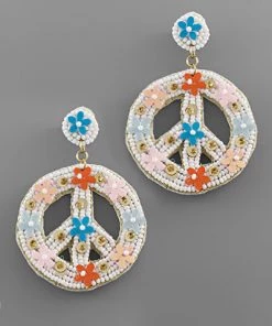 GOLDEN STELLA FLORAL DANGLING PEACE SIGN EARRINGS