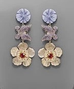 GOLDEN STELLA BUTTERFLY & FLOWER DANGLE EARRINGS