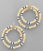 GOLDEN STELLA WOOD BALL & BEAD 2 CIRCLE EARRINGS