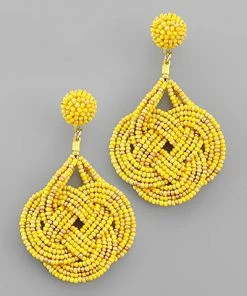 GOLDEN STELLA BEADED KNOT DANGLING EARRINGS