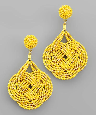 GOLDEN STELLA BEADED KNOT DANGLING EARRINGS 1 GOLDEN STELLA BEADED KNOT DANGLING EARRINGS