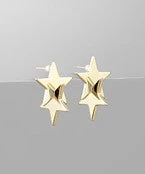 GOLDEN STELLA BRASS 2 STAR LINKED EARRINGS