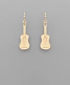 GOLDEN STELLA METAL GUITAR DANGLING EARRINGS