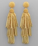 GOLDEN STELLA DANGLING BEADED TASSEL EARRINGS WITH CIRCLE POST