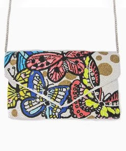 GOLDEN STELLA HANDBAGS/LUGGAGE BEADED CLUTCH WITH BUTTERFLIES AND CIRCLES