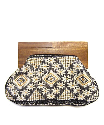 GOLDEN STELLA BEADED CLUTCH WITH FLOWERS AND WOODEN CLASP HANDBAGS/LUGGAGE 1 GOLDEN STELLA BEADED CLUTCH WITH FLOWERS AND WOODEN CLASP HANDBAGS/LUGGAGE