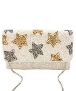 GOLDEN STELLA BEADED CLUTCH WITH GOLD AND SILVER STARS HANDBAGS/LUGGAGE