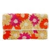 GOLDEN STELLA BEADED CLUTCH WITH PINK, YELLOW, ORANGE FLOWERS