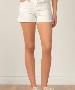 ELAN DISTRESSED WHITE DENIM SHORTS