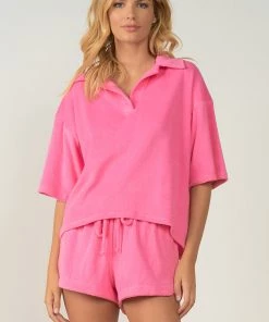 ELAN TOPS FRENCH TERRY COLLAR TOP