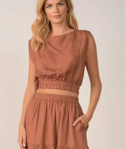 ELAN CLAY BOATNECK CROP TOP TOPS