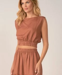 ELAN CLAY BOATNECK CROP TOP TOPS