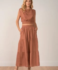 ELAN SKIRTS CLAY TIERED MAXI SKIRT