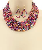 GOLDEN STELLA CHUNKY MULTICOLORED BEADED NECKLACE WITH MATCHING EARRINGS
