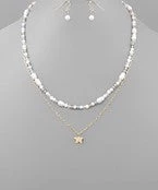 GOLDEN STELLA BUTTERFLY & BEAD LAYERED NECKLACE SET