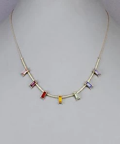 GOLDEN STELLA GOLD CHAIN NECKLACE WITH MULTICOLORED JEWELS