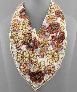 GOLDEN STELLA BANDANA STYLE BEADED NECKLACE WITH MULTICOLORED FLOWERS NECKLACES