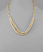 GOLDEN STELLA MULTI BEAD ROW & CHAIN NECKLACE NECKLACES