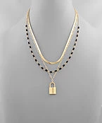 GOLDEN STELLA LOCK CHARM BEAD LAYER NECKLACE