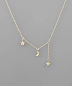 GOLDEN STELLA 2 STAR AND MOON GOLD NECKLACE