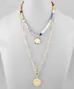 GOLDEN STELLA MULTI BEAD & 2 DISK LAYER NECKLACE