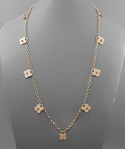 GOLDEN STELLA NECKLACES GOLD CHAIN NECKLACE WITH FLOWERS WITH A JEWEL MIDDLE