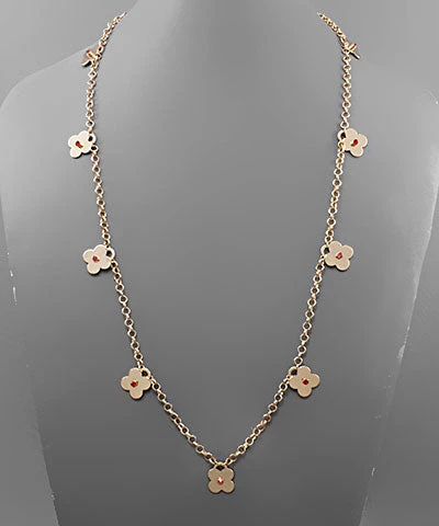 GOLDEN STELLA NECKLACES GOLD CHAIN NECKLACE WITH FLOWERS WITH A JEWEL MIDDLE 1 GOLDEN STELLA NECKLACES GOLD CHAIN NECKLACE WITH FLOWERS WITH A JEWEL MIDDLE