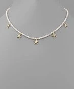 GOLDEN STELLA NECKLACES WHITE BEAD NECKLACE WITH GOLD STARS