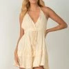 ELAN DRESSES RAW EDGE COTTON GAUZE HALTER DRESS