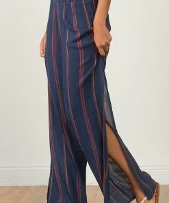 ELAN NAVY STRIPE PANTS W/ CENTER SLIT