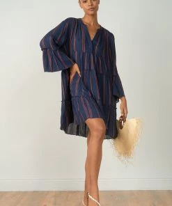 ELAN DRESSES STRIPE LONG SLEEVE DRESS