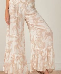 ELAN CREAM TAUPE MONO LEAF PANT 9 ELAN CREAM TAUPE MONO LEAF PANT