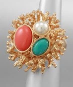 GOLDEN STELLA STRETCH CORAL BRANCH/STONE RING RINGS