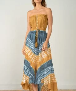 ELAN DRESSES GOLD NAVY WAVE BUTTON DRESS