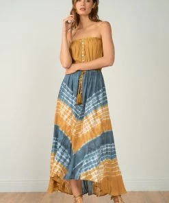 ELAN DRESSES GOLD NAVY WAVE BUTTON DRESS