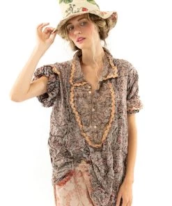 MAGNOLIA PEARL TOPS TOP 1144-BLOCKPRINT TORA SHIRT-JUNE 22