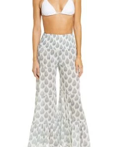 ELAN NAVY LEAF PRINT RUFFLE PANT