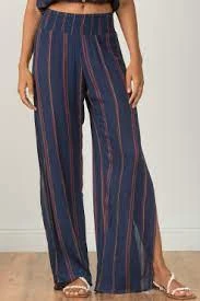 ELAN NAVY STRIPE PANTS W/ CENTER SLIT