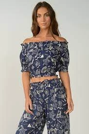 ELAN NAVY SHELL PRINT TOP