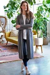 MODODOC SWEATERS DUSTER CARDIGAN JACKET W/ PATCH POCKETS