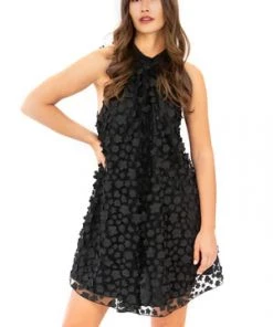 EVA FRANCO CASCADING PETAL HALTER DRESS