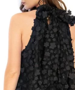 EVA FRANCO CASCADING PETAL HALTER DRESS