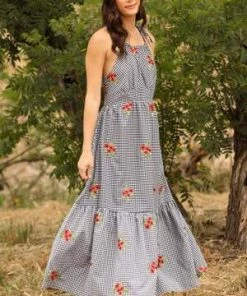 EVA FRANCO RED POPPY GINGHAM MAXI DRESS DRESSES